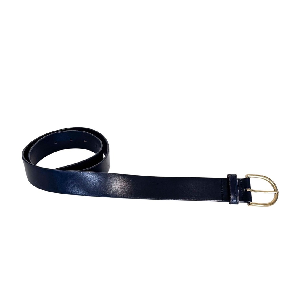 Ann Taylor Womens Classic Leather Belt Medium Black Gold Buckle Made in USA